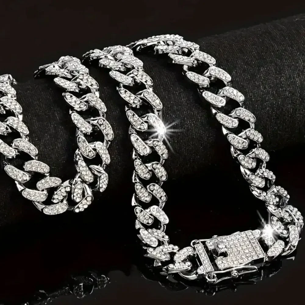 🩶 NEW Men's or Women’s Silver Rhinestone Chain Necklace 🩶